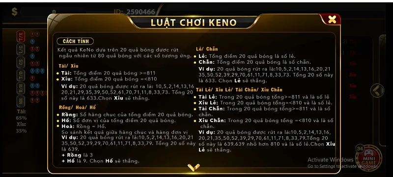 cửa cược keno