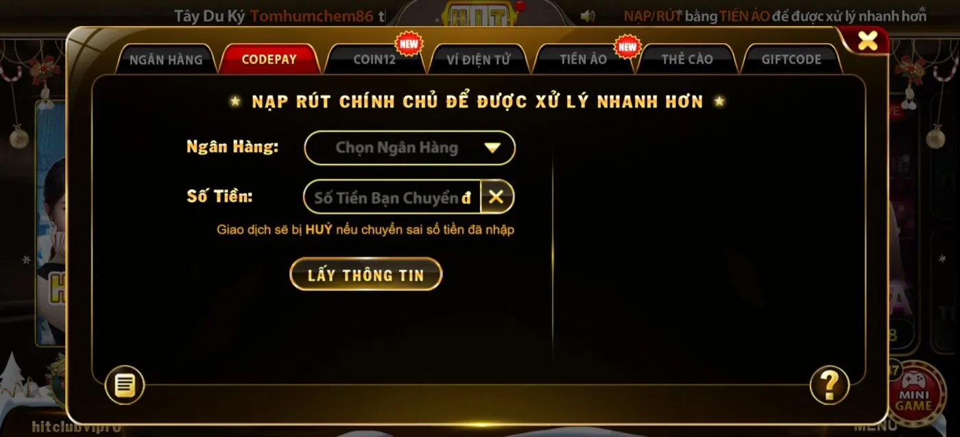 Hitclub có những phương thức nạp, rút nào?