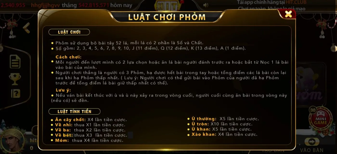 Luật chơi Phỏm hit club
