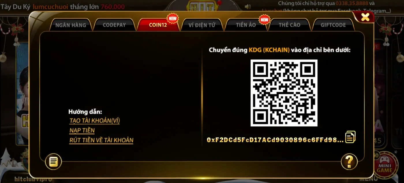 Nạp tiền qua Coin12