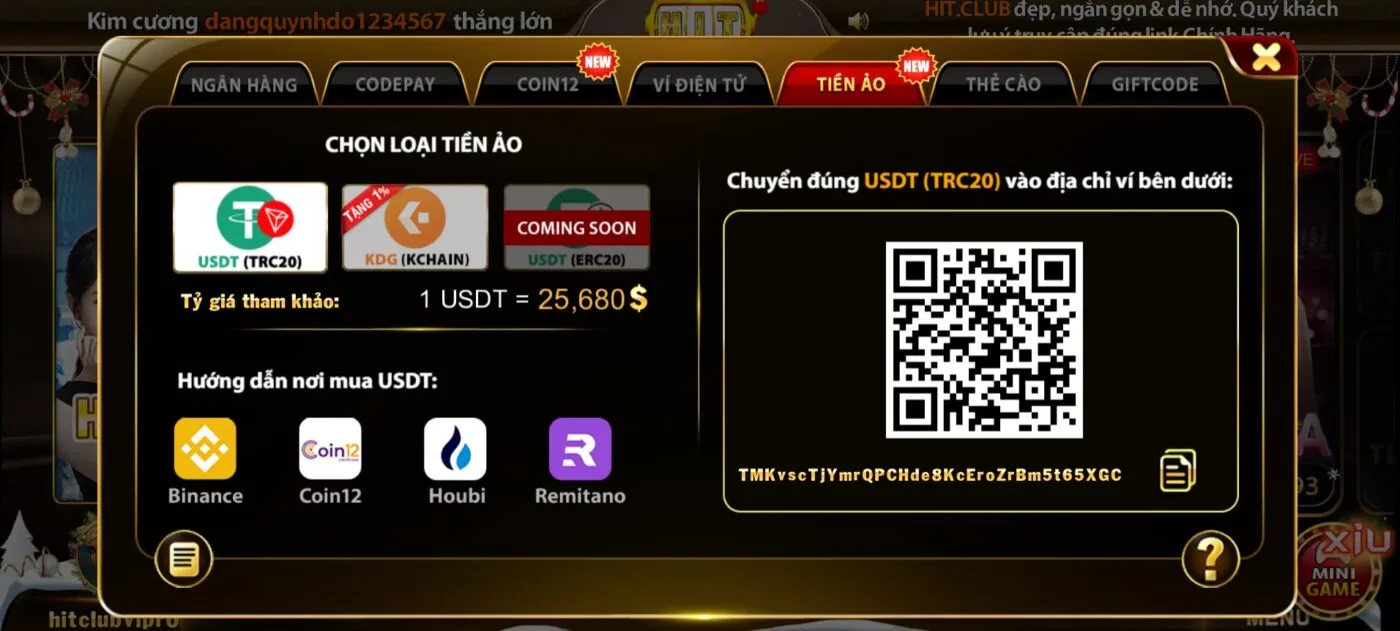 Nạp tiền qua tiền ảo