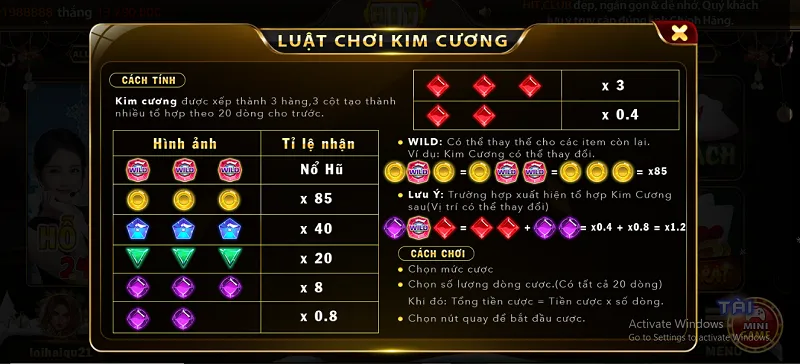 luật chơi kim cương hitclub