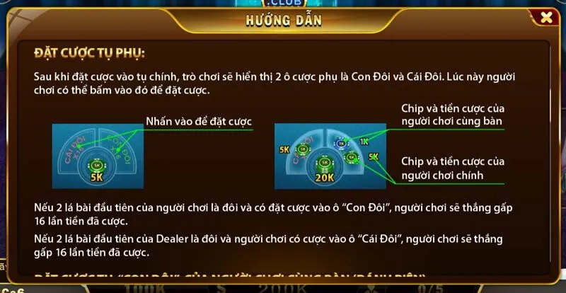 Quy tắc cược tụ phụ tại Xì dách Hit Club